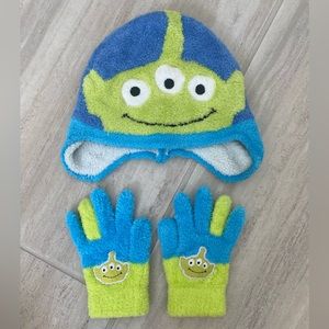 Little green men the aliens disney three-eyed Beanie and gloves set for toddler